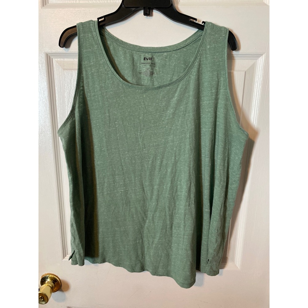 EVRI Everyday TankWomens 1X Sage Green SpaceDye Supersoft Relaxed Fit Sleeveless